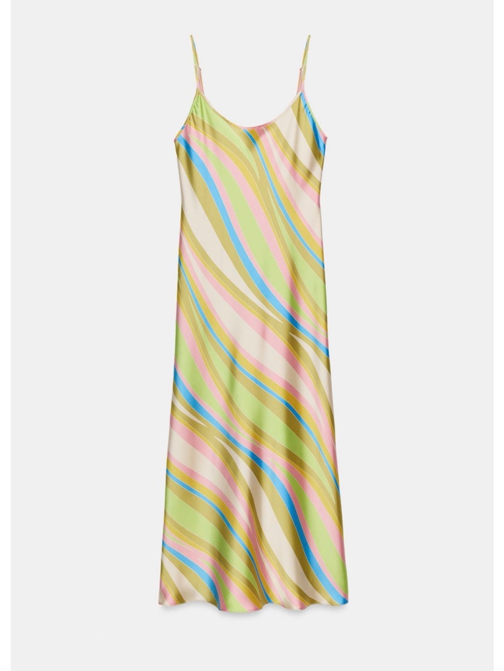 Zara Pastel Wave Slip Maxi Dress — Green, Pink, Blue, Cream